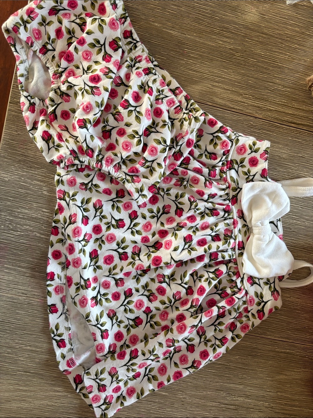 The spunky stork Girls Floral Rose Print Dress with White Bow